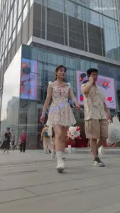 【CSCD】白色印花连衣裙小姐姐和男朋友逛街，黑色窄内